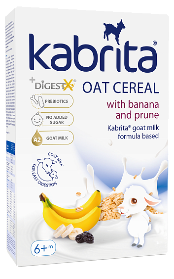 Kabrita® kitsepiimast valmisatud piimasegu sisaldav kaerapuder banaani ja kuivatatud ploomiga
